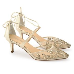 Bella Belle FRANCES GOLD Champagne Gold Kitten Heels with Crystals